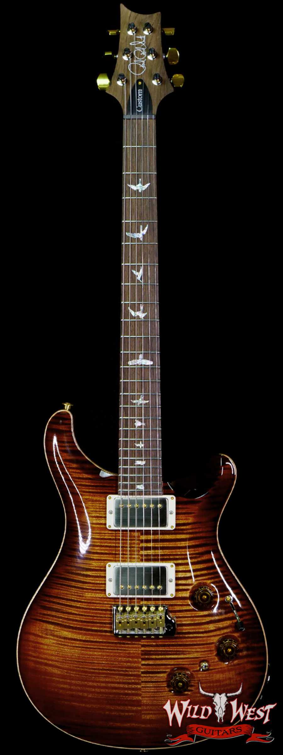 prs-wl-f10-p24-326751-main__wwg_large.jpg Paul Reed Smith Wood Library 10 Top Custom 24 Piezo P24 Stained Flame Maple Neck Brazilian Rosewood Board Copperhead Burst - Image 1