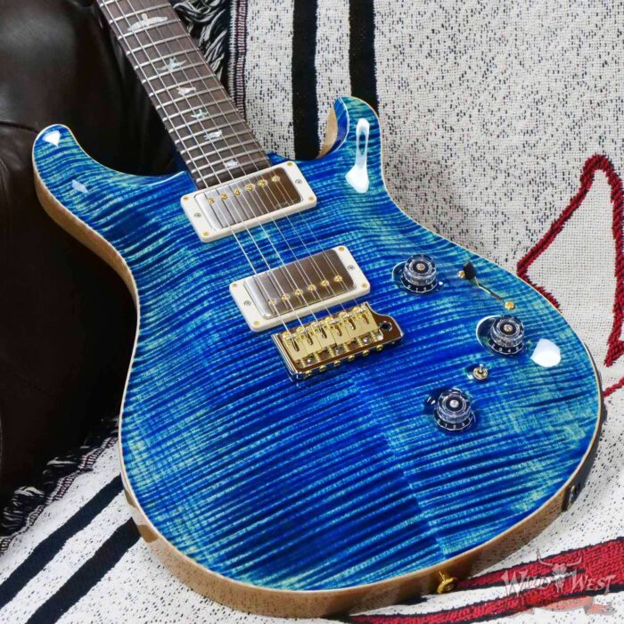 Paul Reed Smith PRS Wood Library 10 Top Swamp Ash Custom 24 Piezo P24 Flame Maple Neck Brazilian Rosewood Board River Blue - Image 8