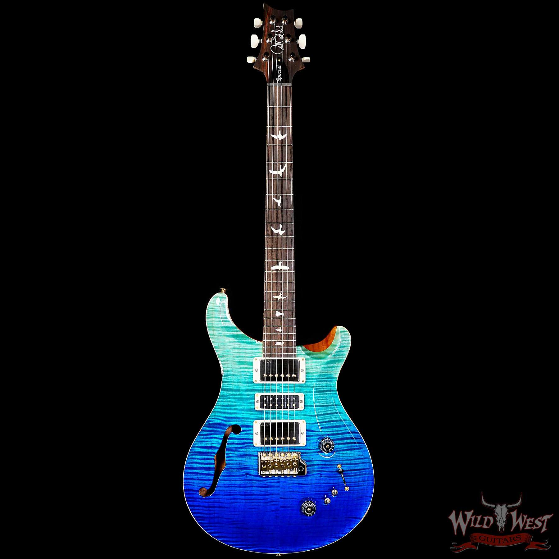prs-wl-f10-sp22-379587-c1__wwg.jpg Paul Reed Smith PRS Wood Library 10 Top Special 22 Semi-Hollow Flame Maple Neck Brazilian Rosewood Fingerboard Blue Fade 6.95 LBS (US Only / No International Shipping) - Image 3