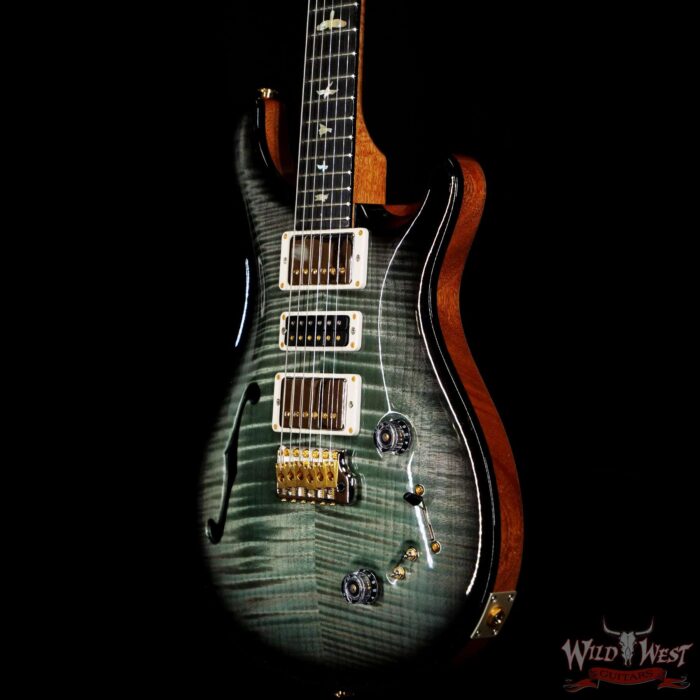 PRS Wood Library 10 Top Special 22 Semi-Hollow Flame Mahogany Neck Brazilian Rosewood Board Trampas Green Smokeburst - Image 2