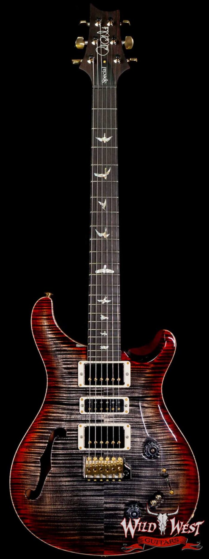 PRS Wood Library 10 Top Special 22 Semi-Hollow Flame Mahogany Neck Brazilian Rosewood Charcoal Cherry Burst - Image 1