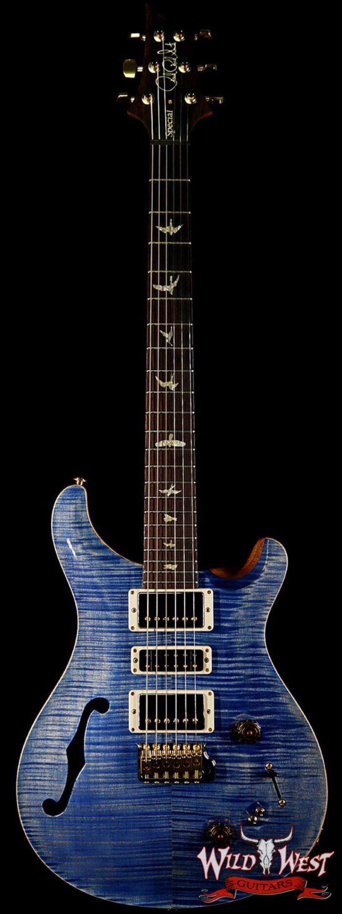 PRS Wood Library Flame 10 Top Limited Edition Special 22 Semi-Hollow Brazilian Rosewood Board Faded Blue Jean - Image 1