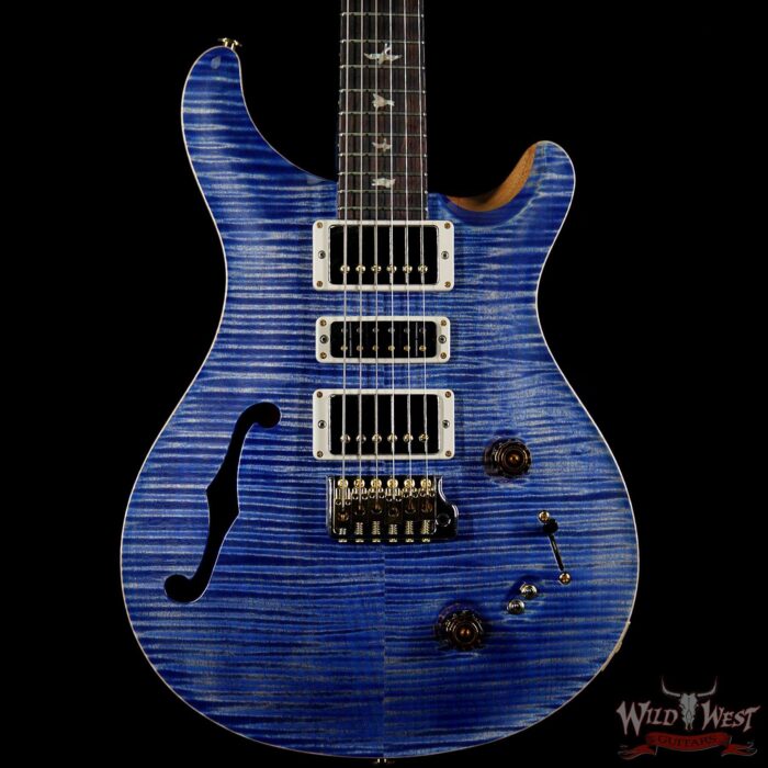 PRS Wood Library Flame 10 Top Special 22 Semi-Hollow Flame Maple Neck Brazilian Rosewood Board Faded Blue Jean - Image 3