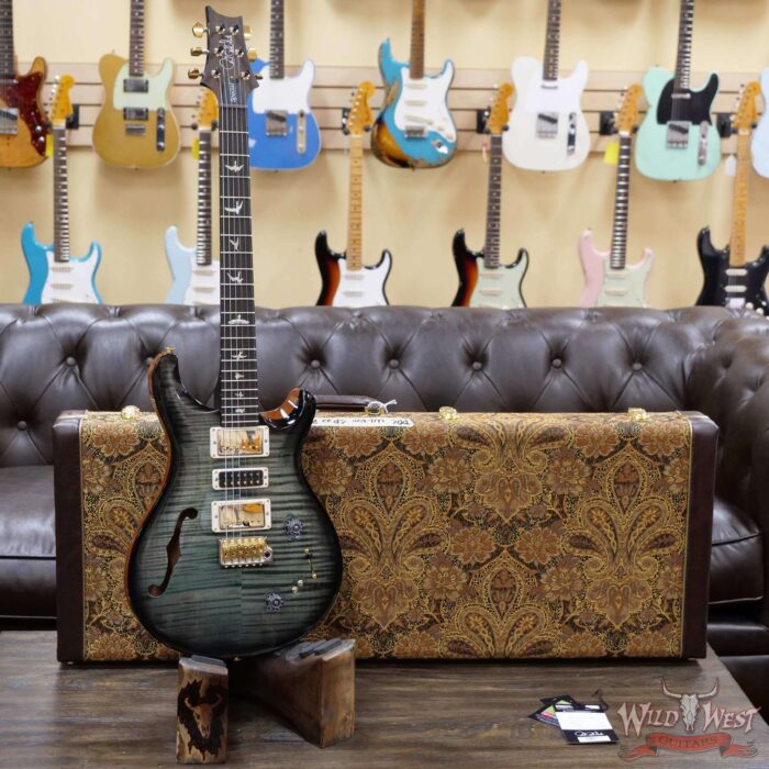 PRS Wood Library 10 Top Special 22 Semi-Hollow Flame Maple Neck with Brazilian Rosewood Board Trampas Green Smokeburst - Image 6