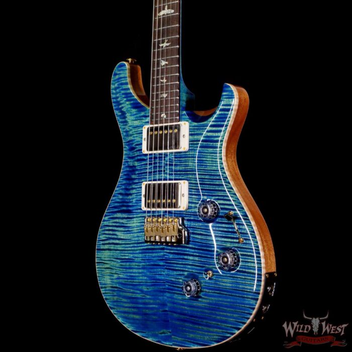 Paul Reed Smith Wood Library 10 Top Custom 24 Piezo P24 Flame Maple Neck Brazilian Rosewood Board River Blue - Image 2