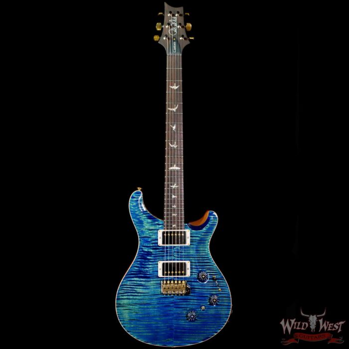 Paul Reed Smith Wood Library 10 Top Custom 24 Piezo P24 Flame Maple Neck Brazilian Rosewood Board River Blue - Image 3