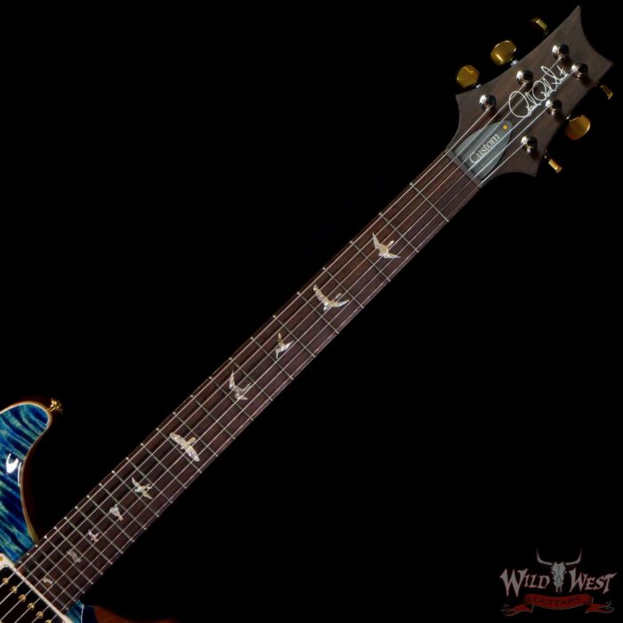 Paul Reed Smith Wood Library 10 Top Custom 24 Piezo P24 Flame Maple Neck Brazilian Rosewood Board River Blue - Image 4