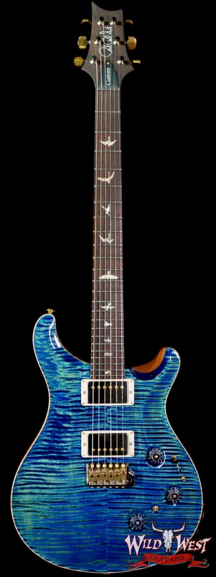 Paul Reed Smith Wood Library 10 Top Custom 24 Piezo P24 Flame Maple Neck Brazilian Rosewood Board River Blue - Image 1