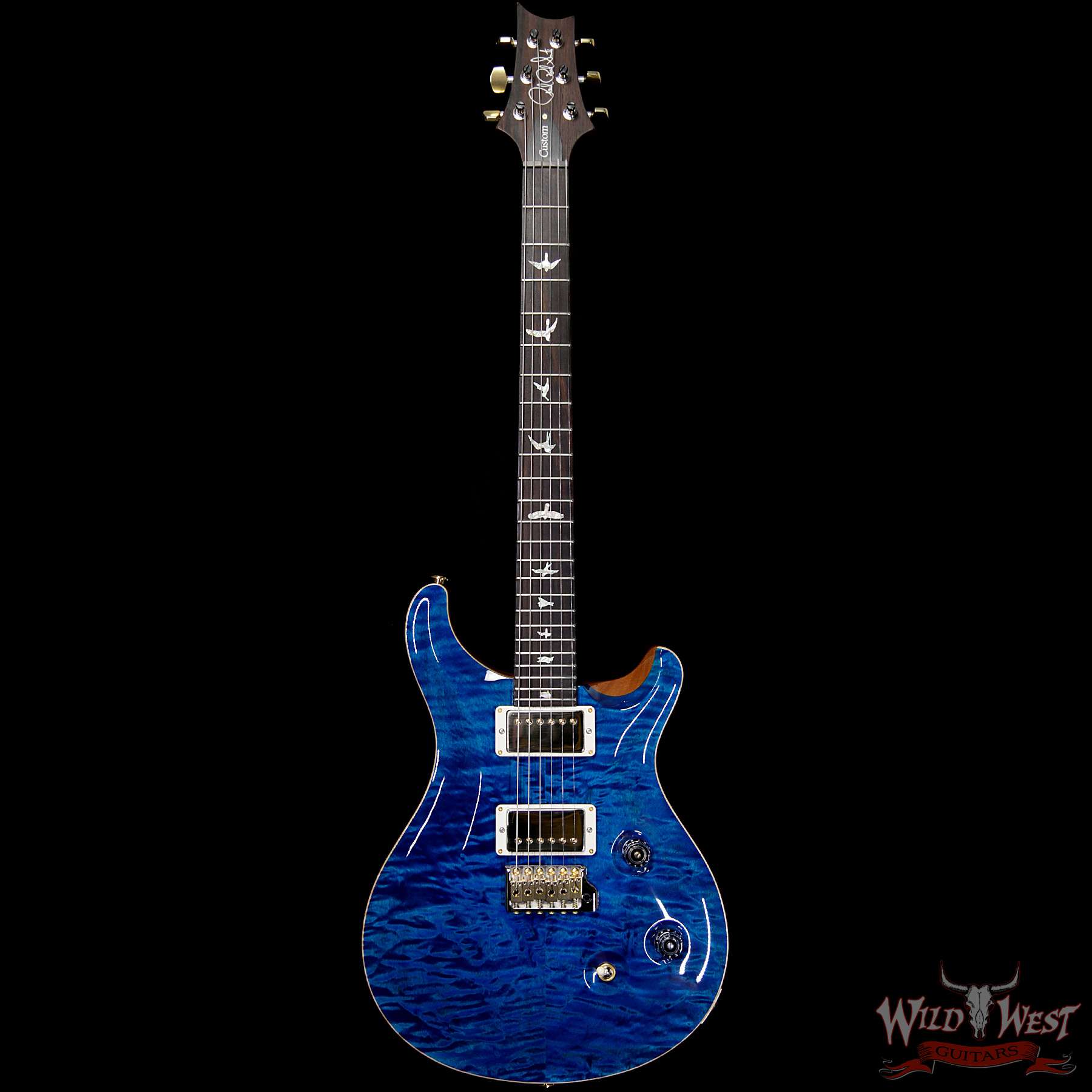 prs-wl-q10-cu24-aquamarine-276747-f__wwg.jpg PRS Wood Library 10 Top Custom 24 Quilt Maple Top Brazilian Rosewood Board Aquamarine - Image 4