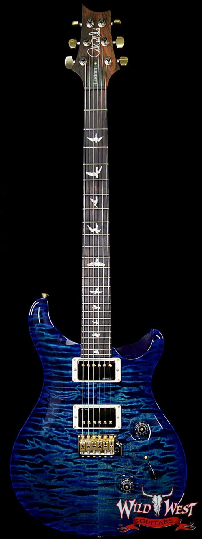 PRS Wood Library 10 Top Custom 24 Quilt Top Flame Maple Neck Brazilian Rosewood Board Faded Blue Wrapburst - Image 1