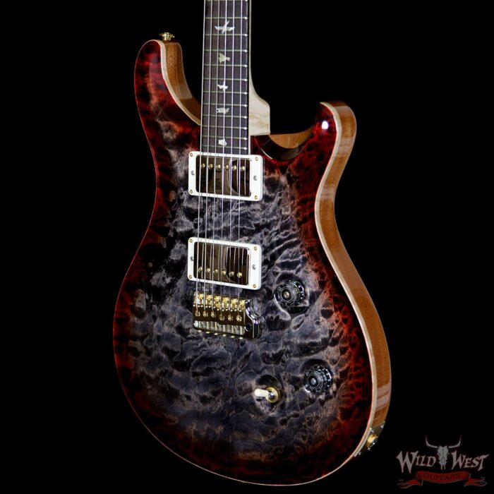 PRS Wood Library 10 Top Custom 24 Fatback Quilt Top Birdseye Neck Brazilian Rosewood Board Charcoal Cherry Burst - Image 2