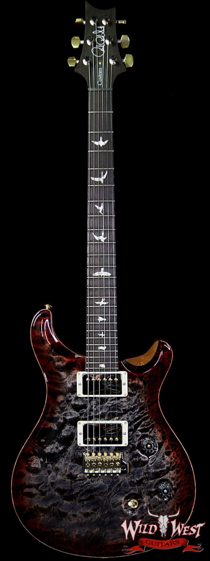 PRS Wood Library 10 Top Custom 24 Fatback Quilt Top Birdseye Neck Brazilian Rosewood Board Charcoal Cherry Burst - Image 1