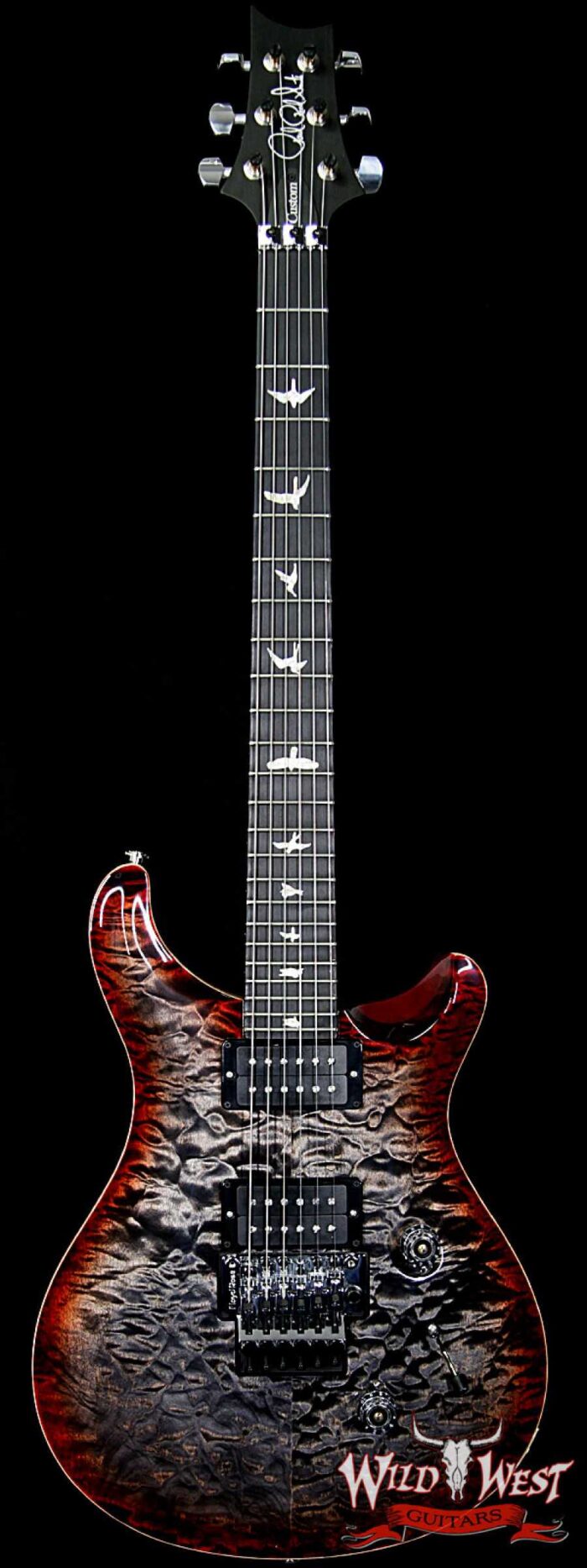 PRS Wood Library 10 Top Custom 24 Floyd Rose Quilt Top Flame Neck Ebony Board Charcoal Cherry Burst - Image 1