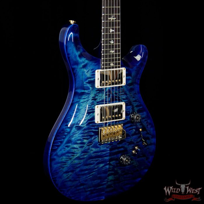 PRS Wood Library 10 Top Custom 24/08 Quilt Top Flame Maple Neck Brazilian Rosewood Board Blue Wrapburst - Image 4