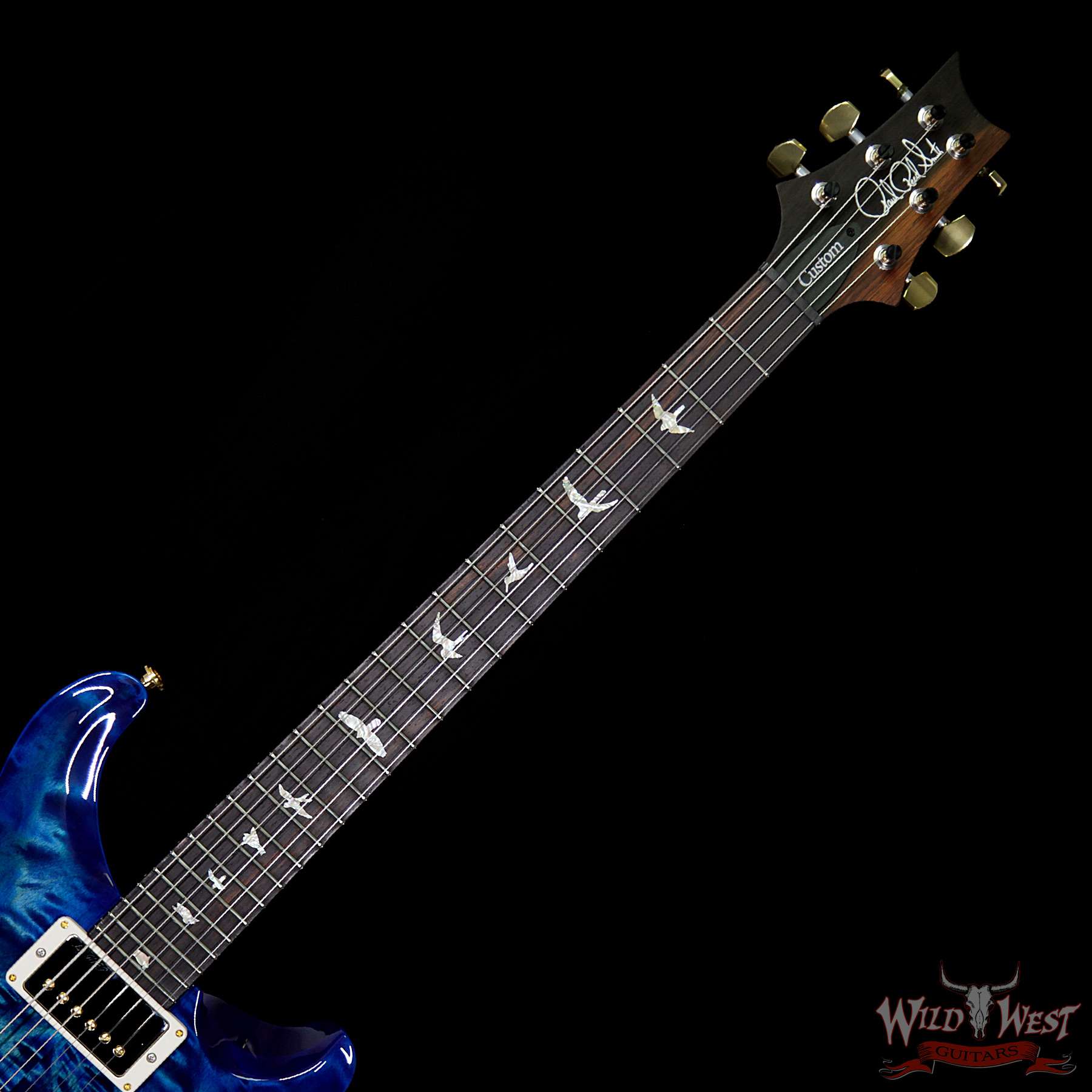 prs-wl-q10-cu2408-fmahbrz-riverblue-254573-bnf__wwg.jpg PRS Wood Library 10 Top Custom 24/08 Quilt Top Flame Maple Neck Brazilian Rosewood Board Blue Wrapburst - Image 8
