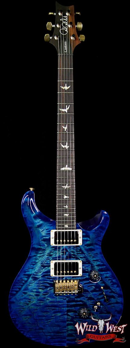 PRS Wood Library 10 Top Custom 24/08 Quilt Top Flame Maple Neck Brazilian Rosewood Board Blue Wrapburst
