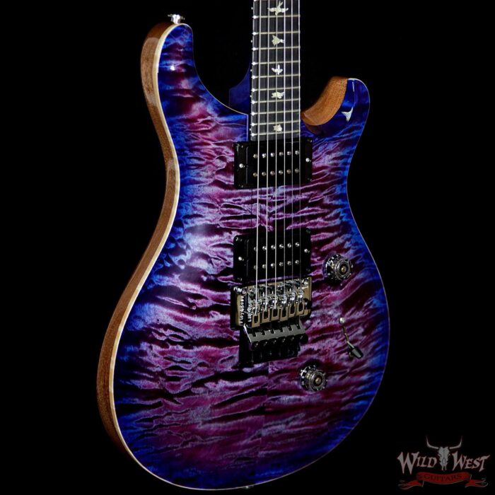 PRS Wood Library 10 Top Custom 24 Floyd Rose Quilt Top Flame Neck Ebony Board Violet Blue Burst - Image 4