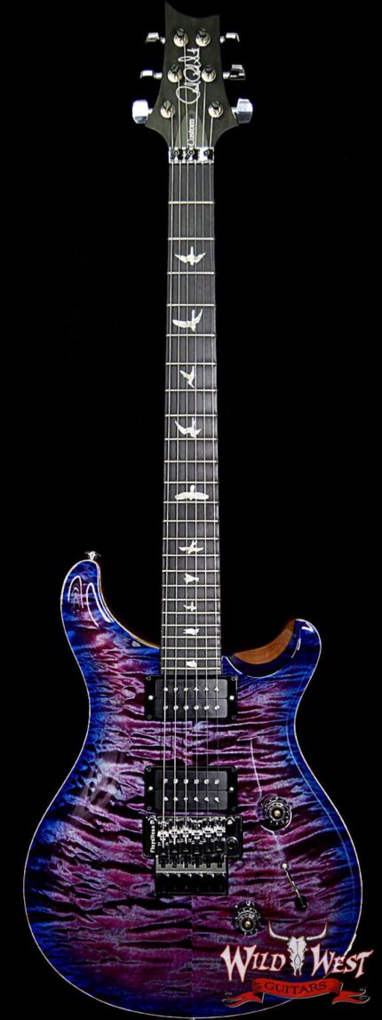 PRS Wood Library 10 Top Custom 24 Floyd Rose Quilt Top Flame Neck Ebony Board Violet Blue Burst