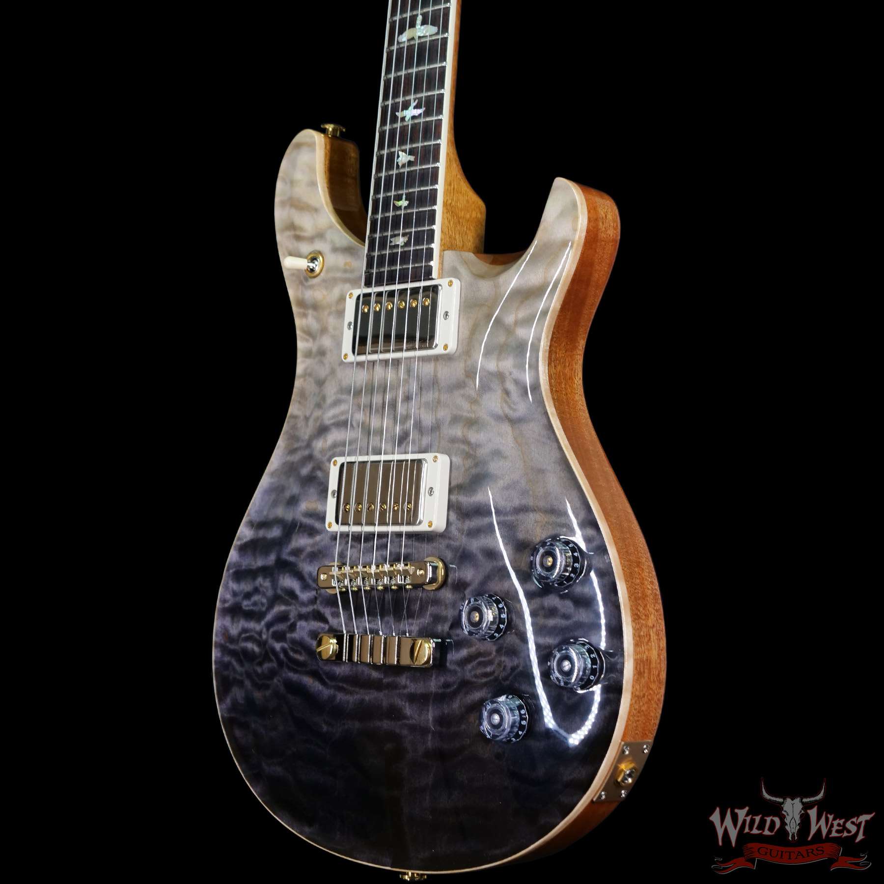 prs-wl-q10-mc594-317501-br__wwg.jpg Paul Reed Smith PRS Wood Library Quilt 10 Top McCarty 594 Cocobolo Fingerboard Grey Black Fade - Image 2