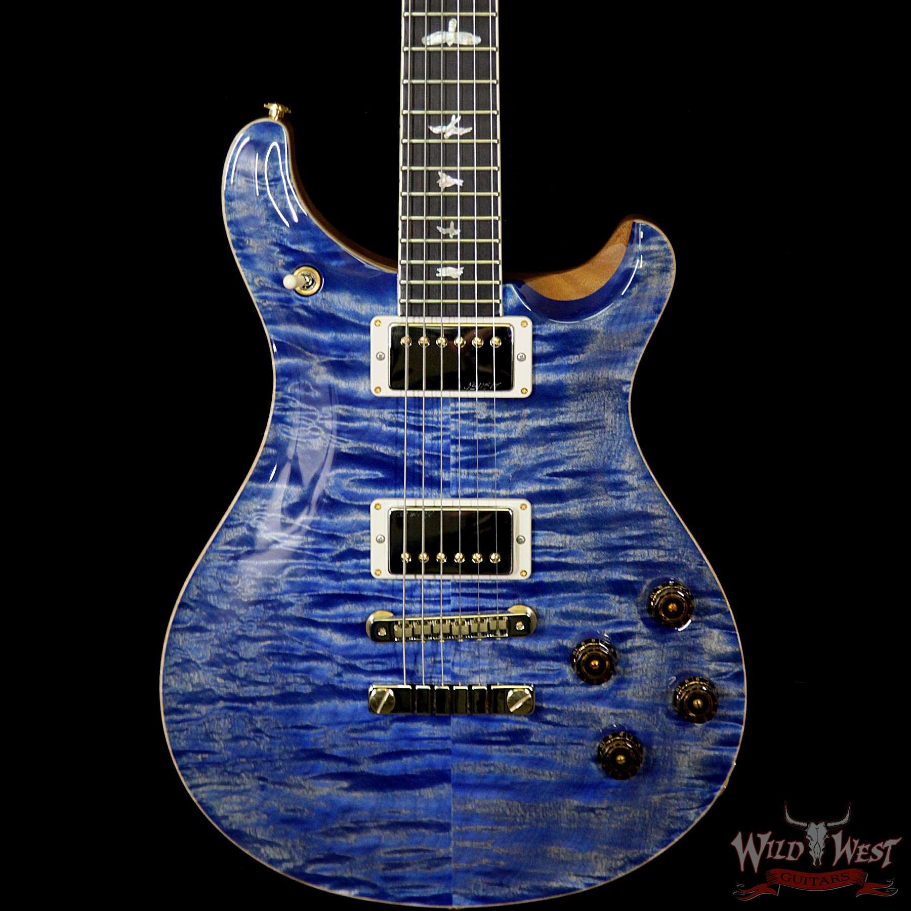 prs-wl-q10-mc594-fadedbluejean-255764-bbf__wwg.jpg PRS Wood Library Quilt Maple 10 Top McCarty 594 Flame Mahogany Neck Brazilian Rosewood Board Faded Blue Jean - Image 3