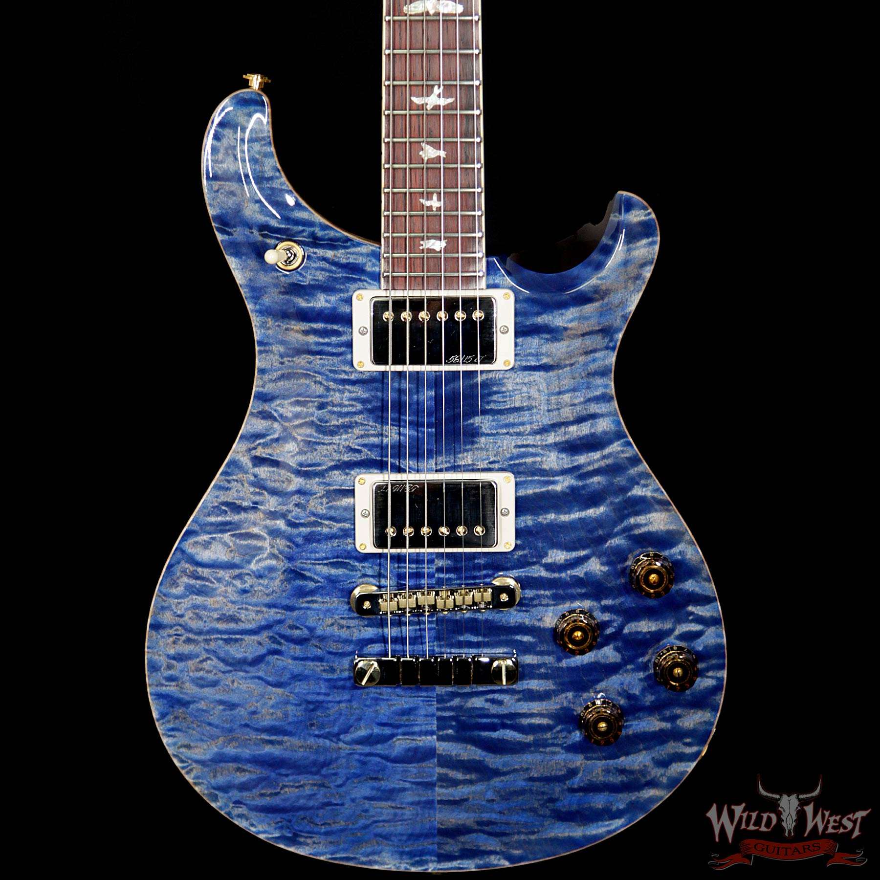 prs-wl-q10-mc594-fm-coco-fadedbluejean-254582-bbf__wwg.jpg PRS Wood Library 10 Top Quilt Maple Top McCarty 594 Flame Maple Neck Cocobolo Board Faded Blue Jean - Image 3