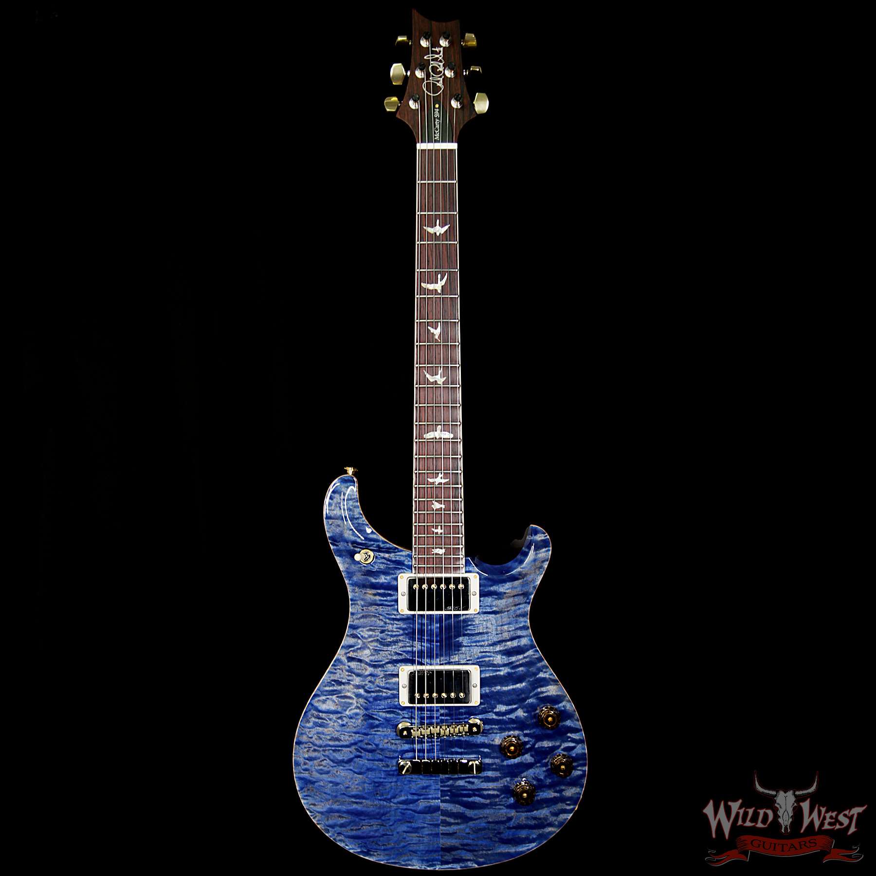 prs-wl-q10-mc594-fm-coco-fadedbluejean-254582-bf__wwg.jpg PRS Wood Library 10 Top Quilt Maple Top McCarty 594 Flame Maple Neck Cocobolo Board Faded Blue Jean - Image 5