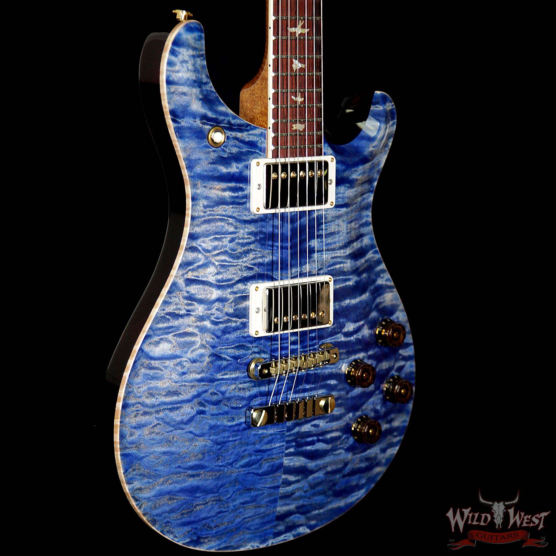 prs-wl-q10-mc594-fm-coco-fadedbluejean-254582-bl__wwg.jpg PRS Wood Library 10 Top Quilt Maple Top McCarty 594 Flame Maple Neck Cocobolo Board Faded Blue Jean - Image 4
