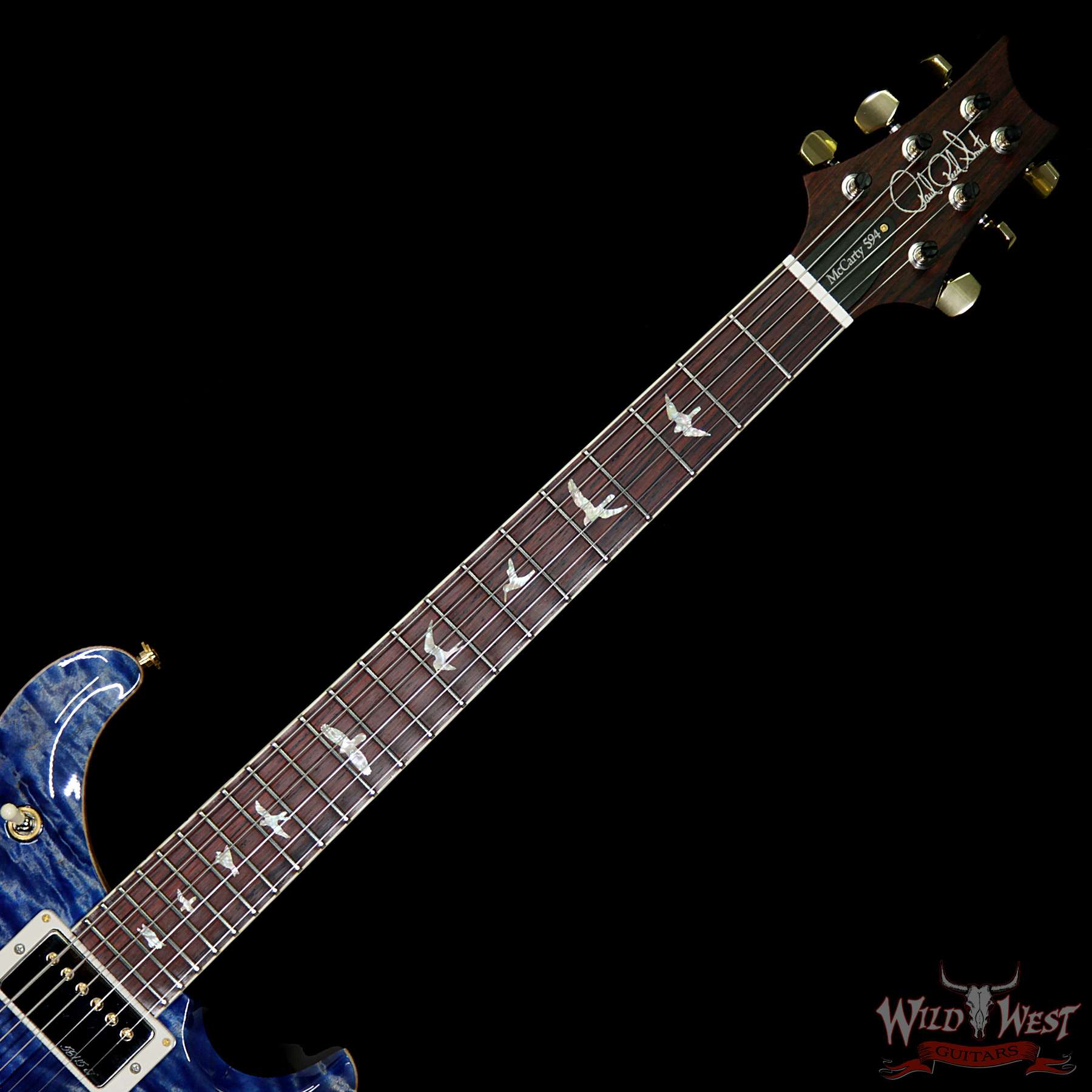 prs-wl-q10-mc594-fm-coco-fadedbluejean-254582-bnf__wwg.jpg PRS Wood Library 10 Top Quilt Maple Top McCarty 594 Flame Maple Neck Cocobolo Board Faded Blue Jean - Image 8