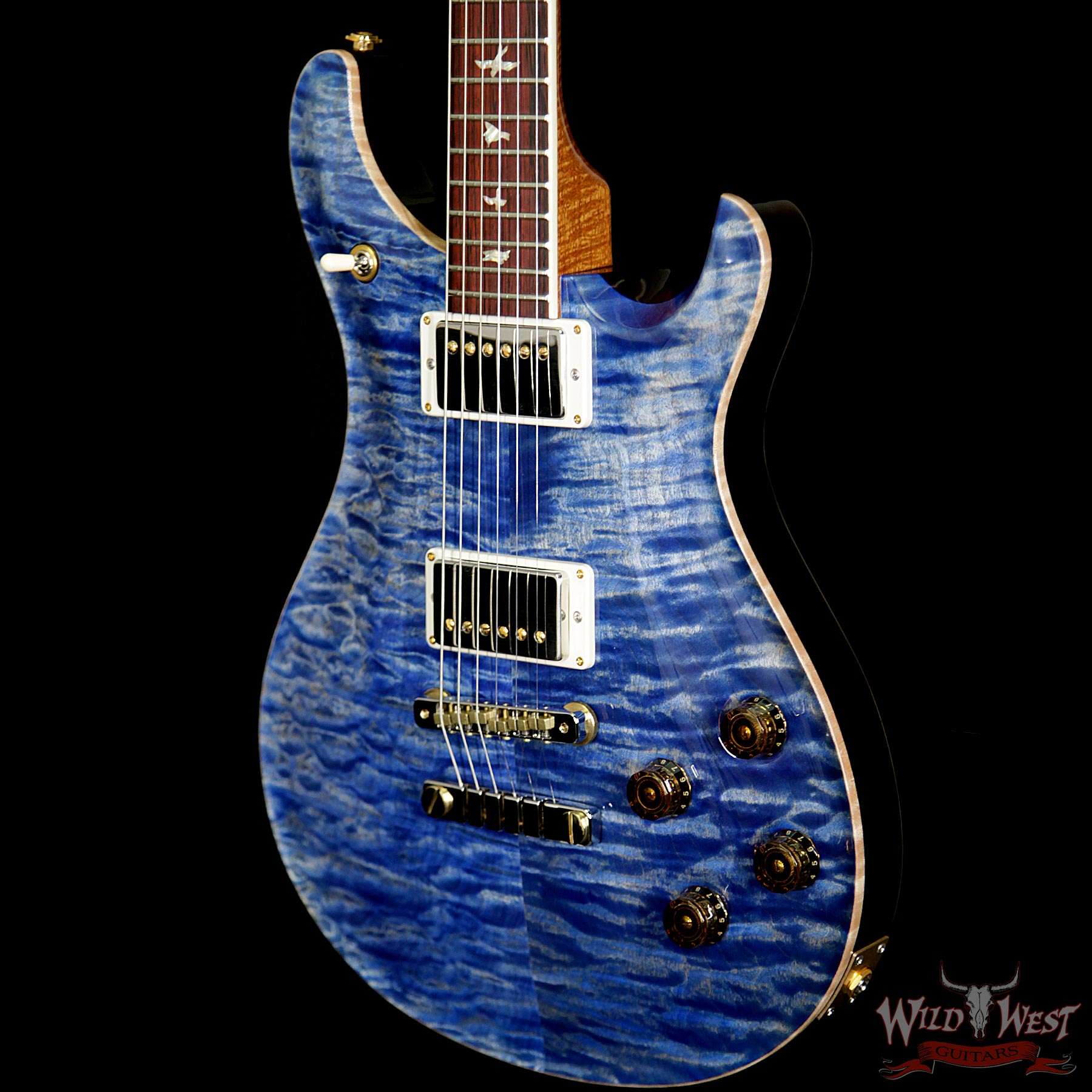 prs-wl-q10-mc594-fm-coco-fadedbluejean-254582-br__wwg.jpg PRS Wood Library 10 Top Quilt Maple Top McCarty 594 Flame Maple Neck Cocobolo Board Faded Blue Jean - Image 2