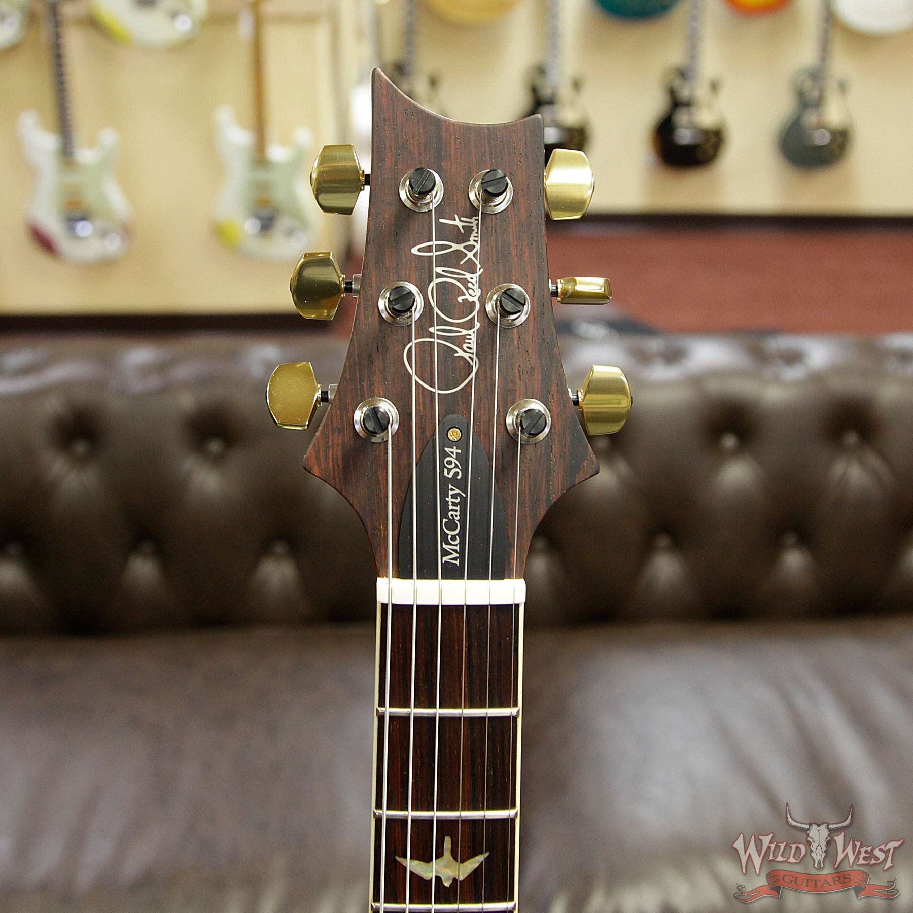 prs-wl-q10-mc594-fm-coco-fadedbluejean-254582-hf__wwg.jpg PRS Wood Library 10 Top Quilt Maple Top McCarty 594 Flame Maple Neck Cocobolo Board Faded Blue Jean - Image 9