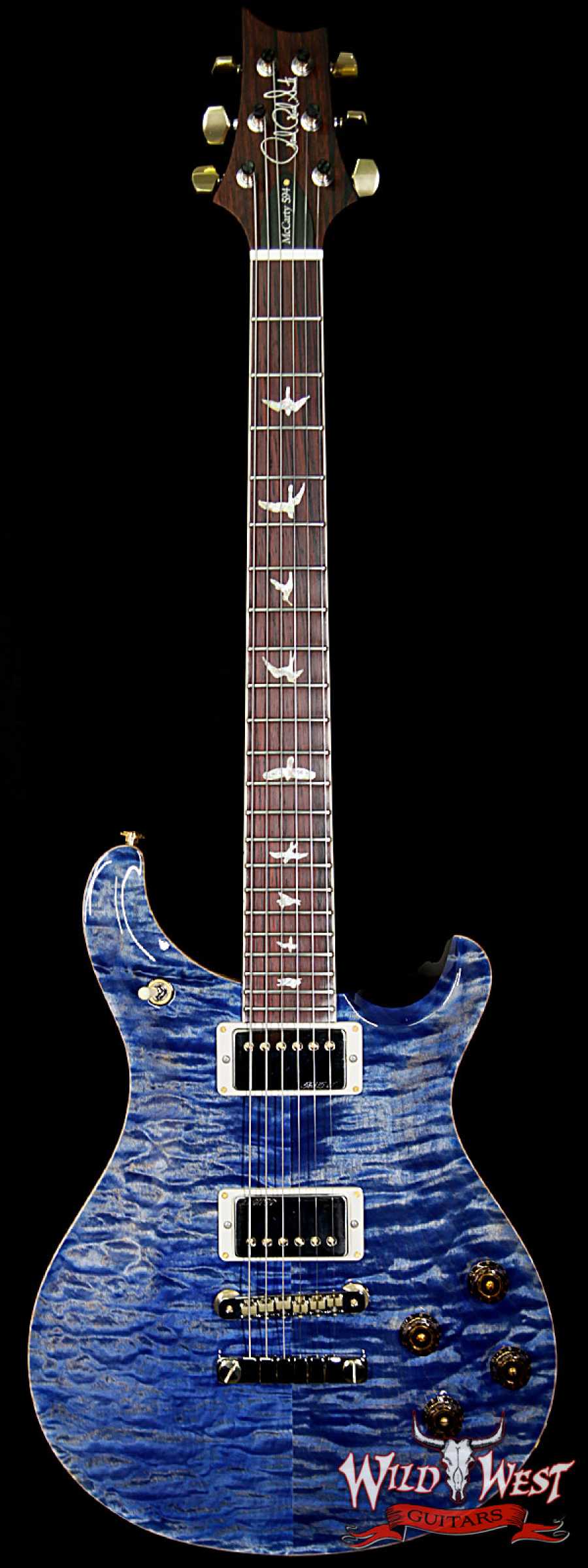 prs-wl-q10-mc594-fm-coco-fadedbluejean-254582-main__wwg_large.jpg PRS Wood Library 10 Top Quilt Maple Top McCarty 594 Flame Maple Neck Cocobolo Board Faded Blue Jean - Image 1