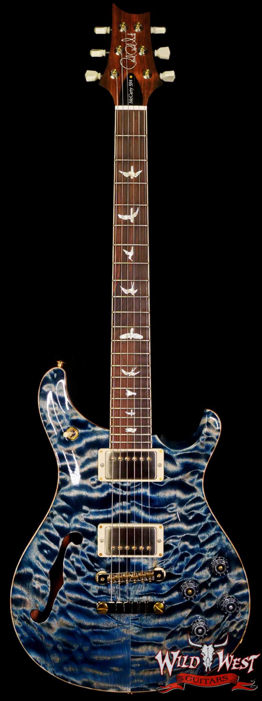 prs-wl-q10-mc594sh-340117-main__wwg_large.jpg Paul Reed Smith PRS Wood Library 10 Top Quilt Top McCarty 594 Semi-Hollow Brazilian Rosewood Fingerboard Faded Whale Blue - Image 1