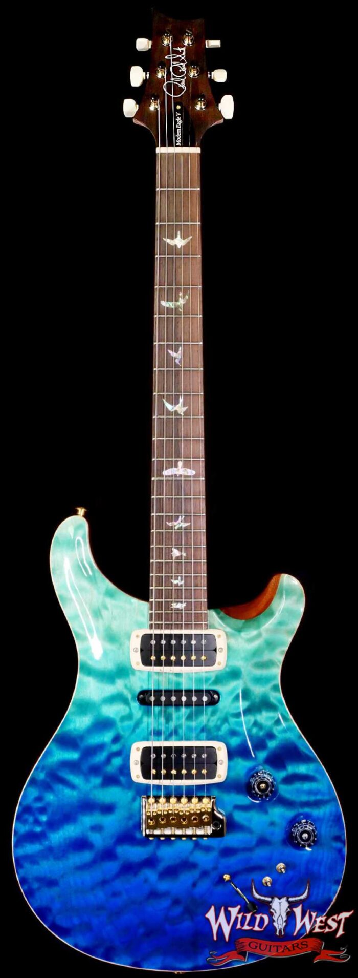 Paul Reed Smith PRS Wood Library 10 Top 1-Piece Quilt Maple Top Modern Eagle V Brazilian Rosewood Fingerboard Blue Fade 8.10 LBS (US Only / No International Shipping) - Image 1