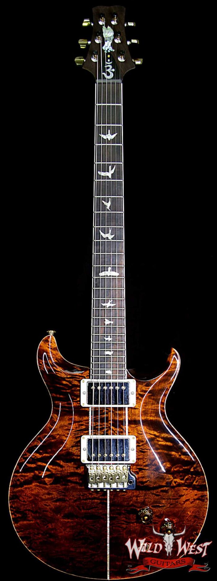 PRS Wood Library Quilt 10 Top Santana Retro Flame Mahogany Neck Brazilian Rosewood Board Orange Tiger - Image 1