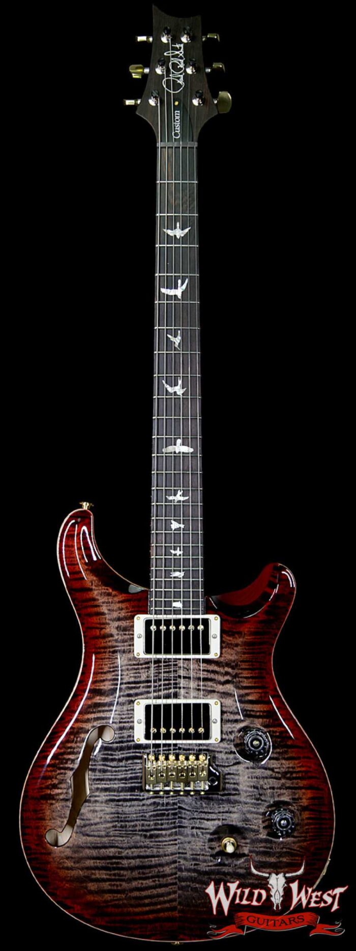 PRS Wood Library 10 Top Custom 24 Semi-Hollow Flame Top & Neck Brazilian Rosewood Board Charcoal Cherry Burst - Image 1