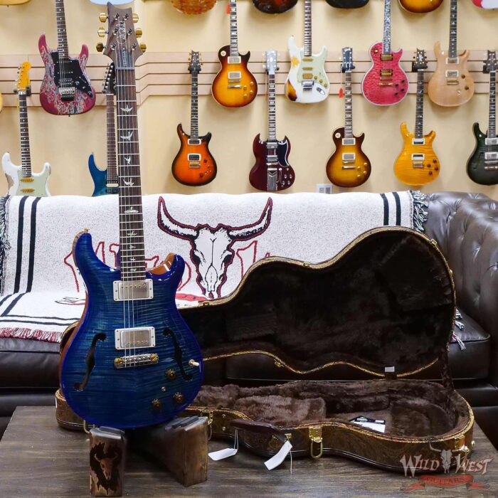 Paul Reed Smith Wood Library 10 Top Hollowbody I Piezo Flame Neck Brazilian Rosewood Board River Blue Burst - Image 6
