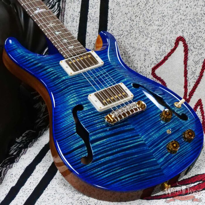 Paul Reed Smith Wood Library 10 Top Hollowbody I Piezo Flame Neck Brazilian Rosewood Board River Blue Burst - Image 8