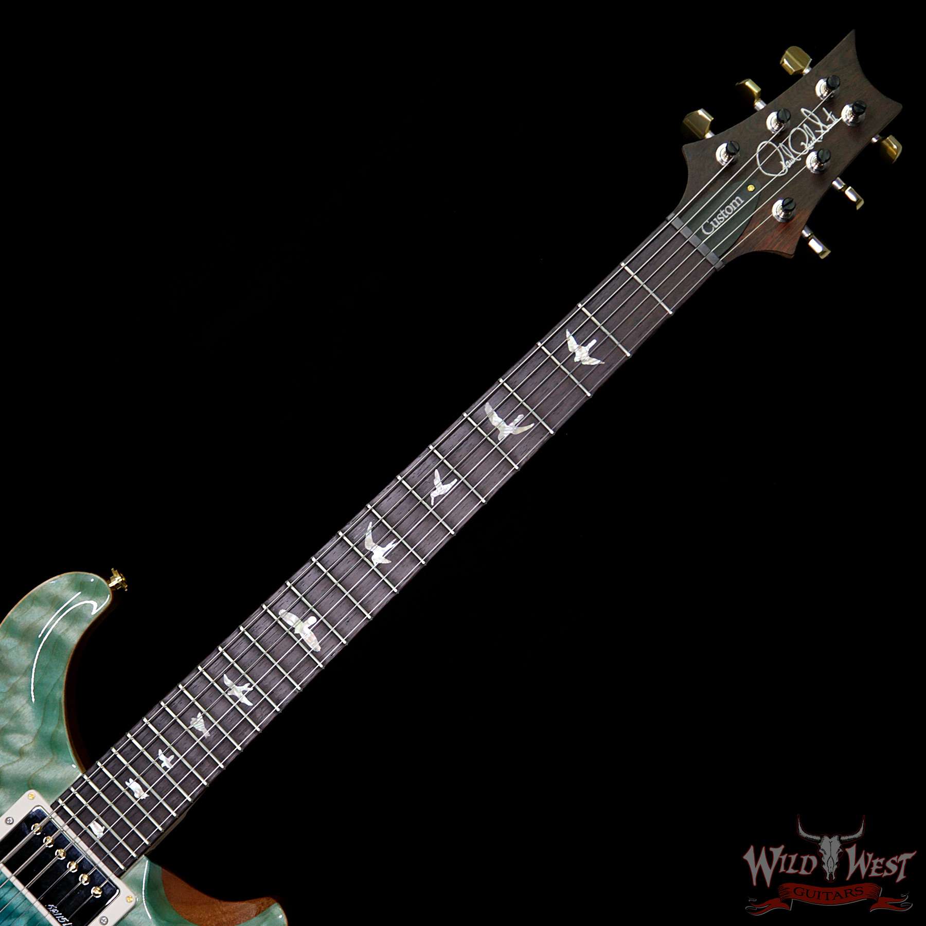 prs-wlq10-cu24fb-birdeyebrz-bluefade-254137-bnf__wwg.jpg PRS Wood Library 10 Top Custom 24 Fatback Quilt Top Birdseye Neck Brazilian Rosewood Board Blue Fade - Image 8