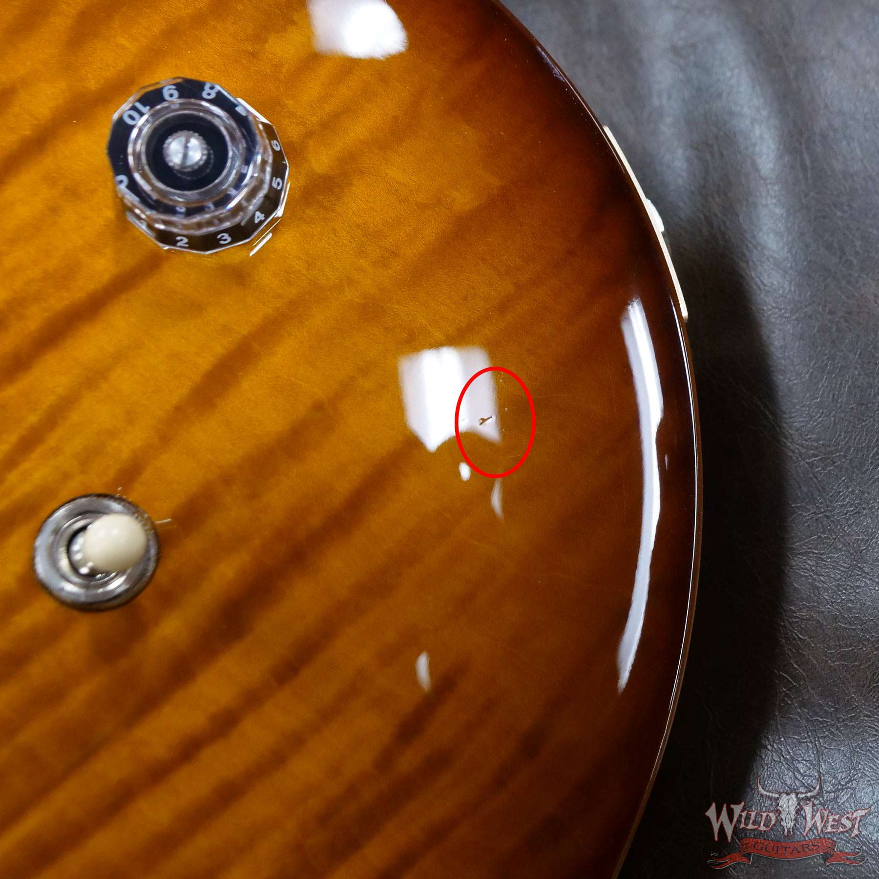 prs-wwg-ce24-blue-314505-d1__wwg.jpg Paul Reed Smith PRS Wild West Guitars Special Run Flame Top Black Neck CE 24 Violin Amber Burst (Blemish) - Image 5