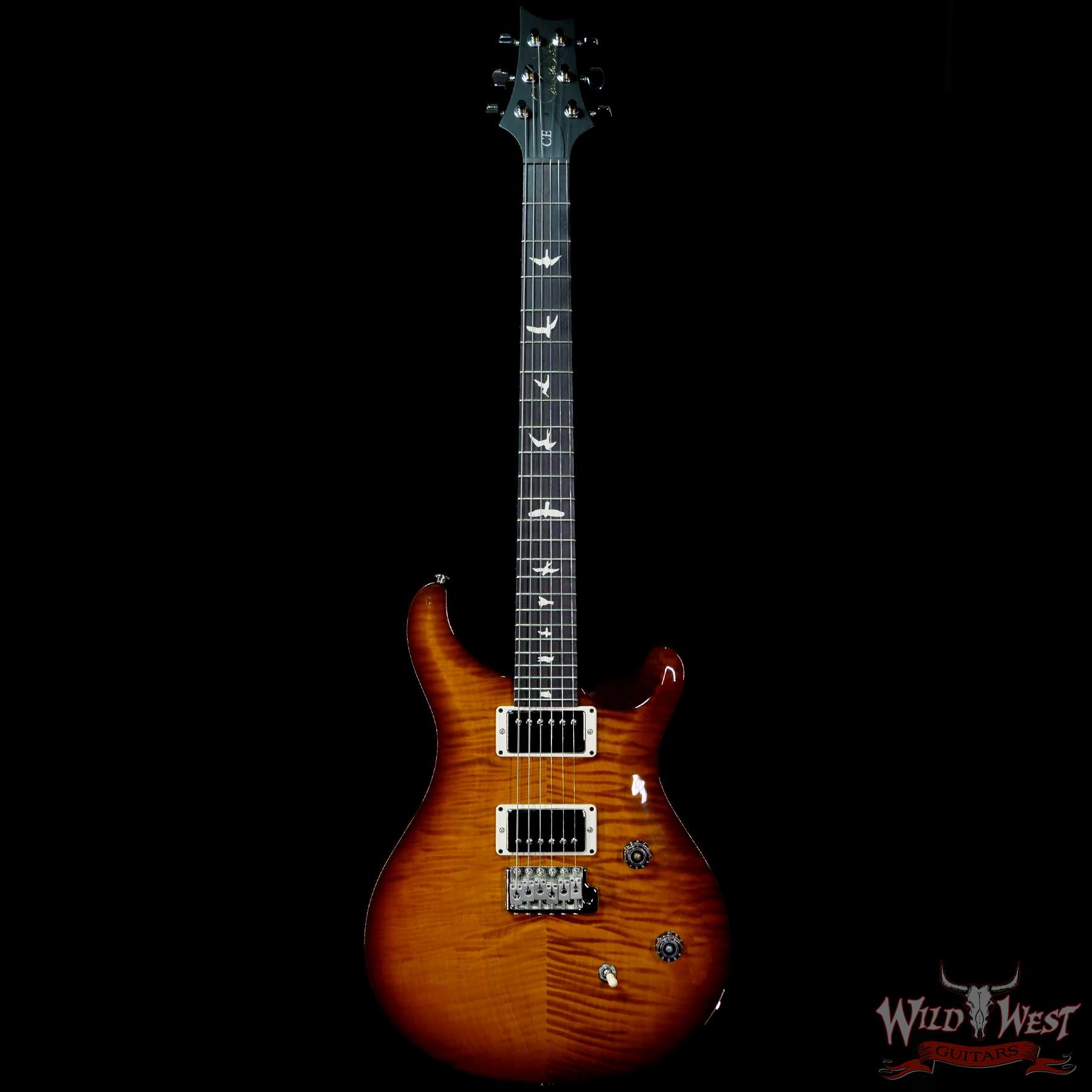 prs-wwg-ce24-blue-314505-f__wwg.jpg Paul Reed Smith PRS Wild West Guitars Special Run Flame Top Black Neck CE 24 Violin Amber Burst (Blemish) - Image 3