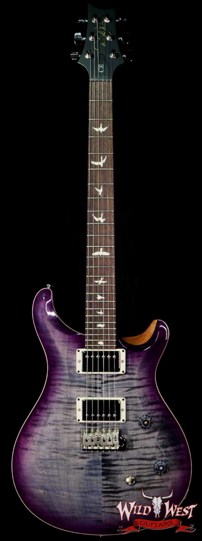 PRS Wild West Guitars Special Run Flame Top Black Neck CE 24 Faded Gray Black Purple Burst 314008 - Image 1
