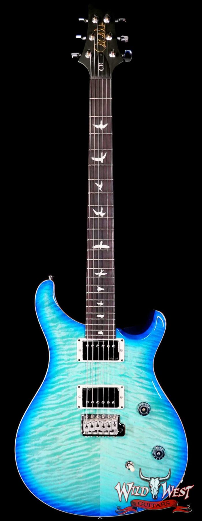 Paul Reed Smith PRS Wild West Guitars Special Run CE 24 Painted Black Neck 57/08 Covered Pickups Makena Blue 7.30 LBS - Image 1