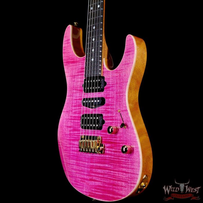 Suhr Custom Modern HSH Flame Maple Top Genuine Mahogany Body & Neck Ebony Fingerboard Magenta Pink - Image 2