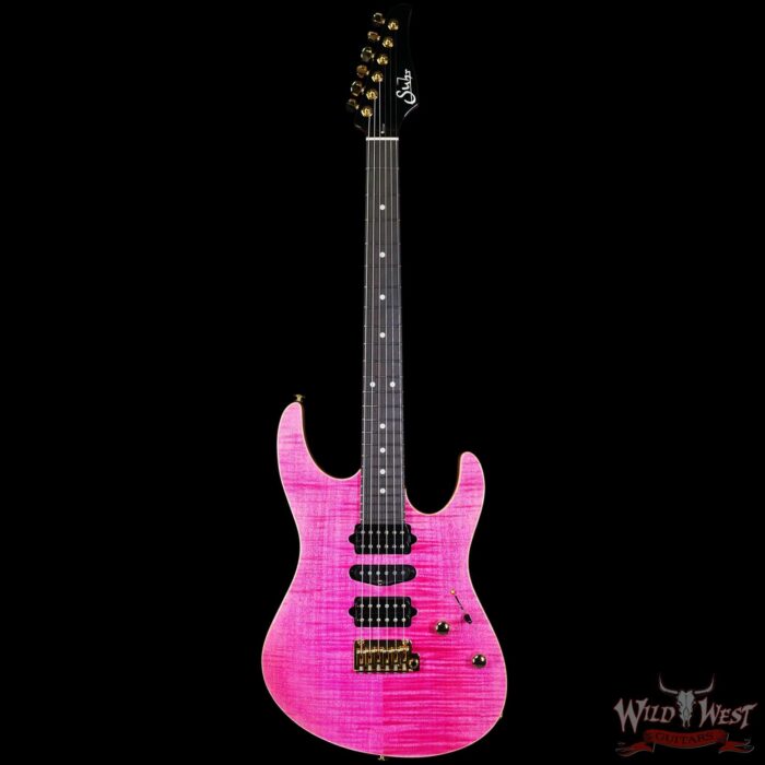 Suhr Custom Modern HSH Flame Maple Top Genuine Mahogany Body & Neck Ebony Fingerboard Magenta Pink - Image 3