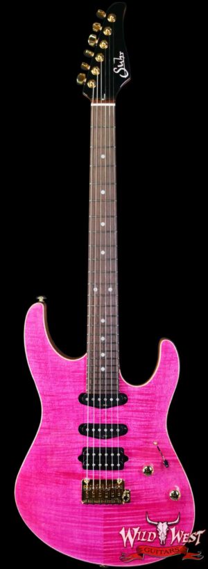 Suhr Custom Modern HSS Flame Maple Top Genuine Mahogany Body & Neck Indian Rosewood Fingerboard Magenta Pink 7.60 LBS