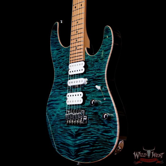 Suhr Custom Modern HSH Flame Maple Top Roasted Maple Neck Trans Teal 7.05 LBS - Image 2