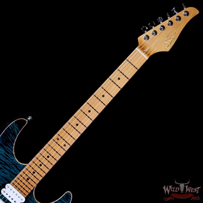 Suhr Custom Modern HSH Flame Maple Top Roasted Maple Neck Trans Teal 7.05 LBS - Image 4