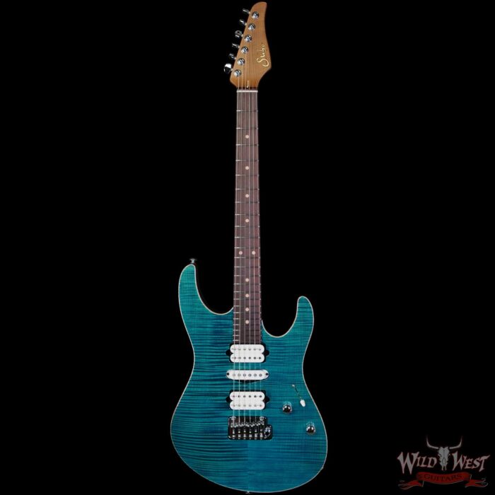 Suhr Custom Modern HSH Basswood Body with Flame Maple Top Roasted Maple Neck Trans Teal 6.80 lbs - Image 3