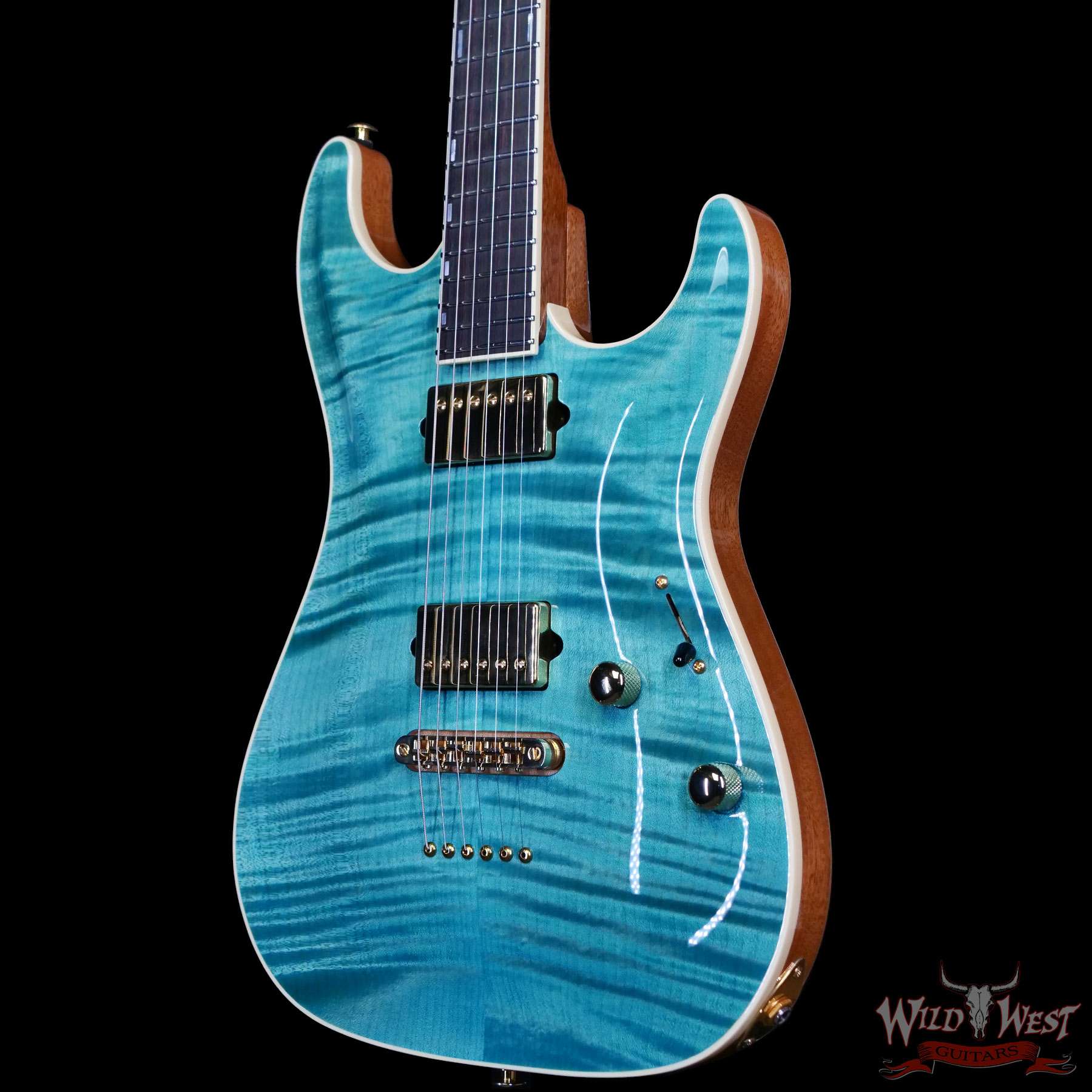 suhr-82923-br__wwg-1.jpg Suhr Custom Carve Top Standard Flame Maple Top Genuine Mahogany Body Bahama Blue 7.65 lbs - Image 2