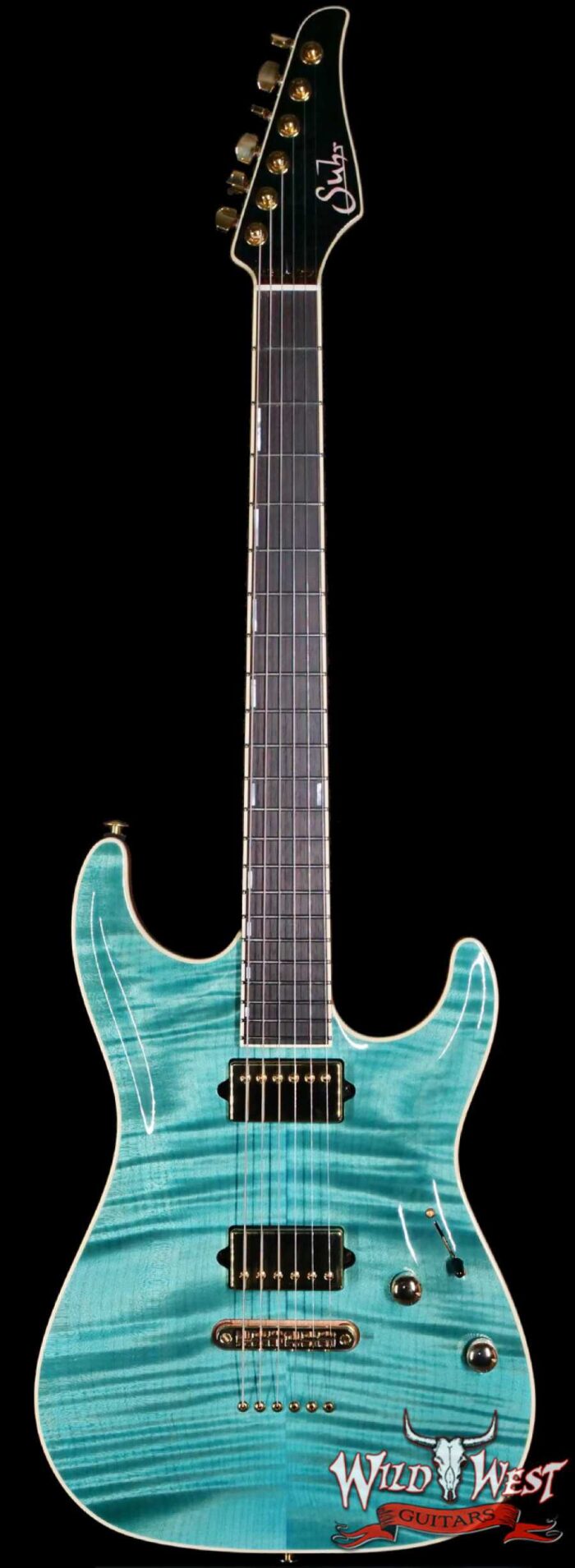 Suhr Custom Carve Top Standard Flame Maple Top Genuine Mahogany Body Bahama Blue 7.65 lbs - Image 1